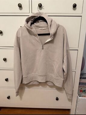 Primark Beige Quarter Zip Oversized Hoodie Sweatshirt Size S Women